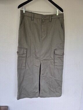 BCBG Khaki Cargo Maxi Skirt Size Large 99% Cotton